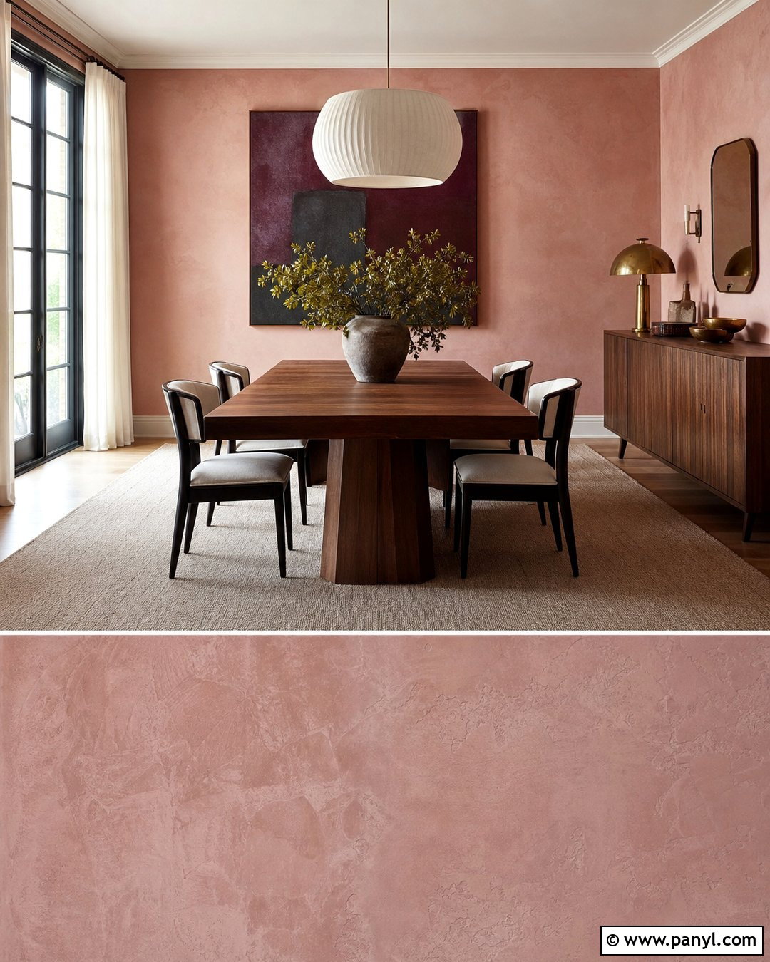 Pink Limewash Dining Room With Dark Wood - 25 Limewash Pink Walls