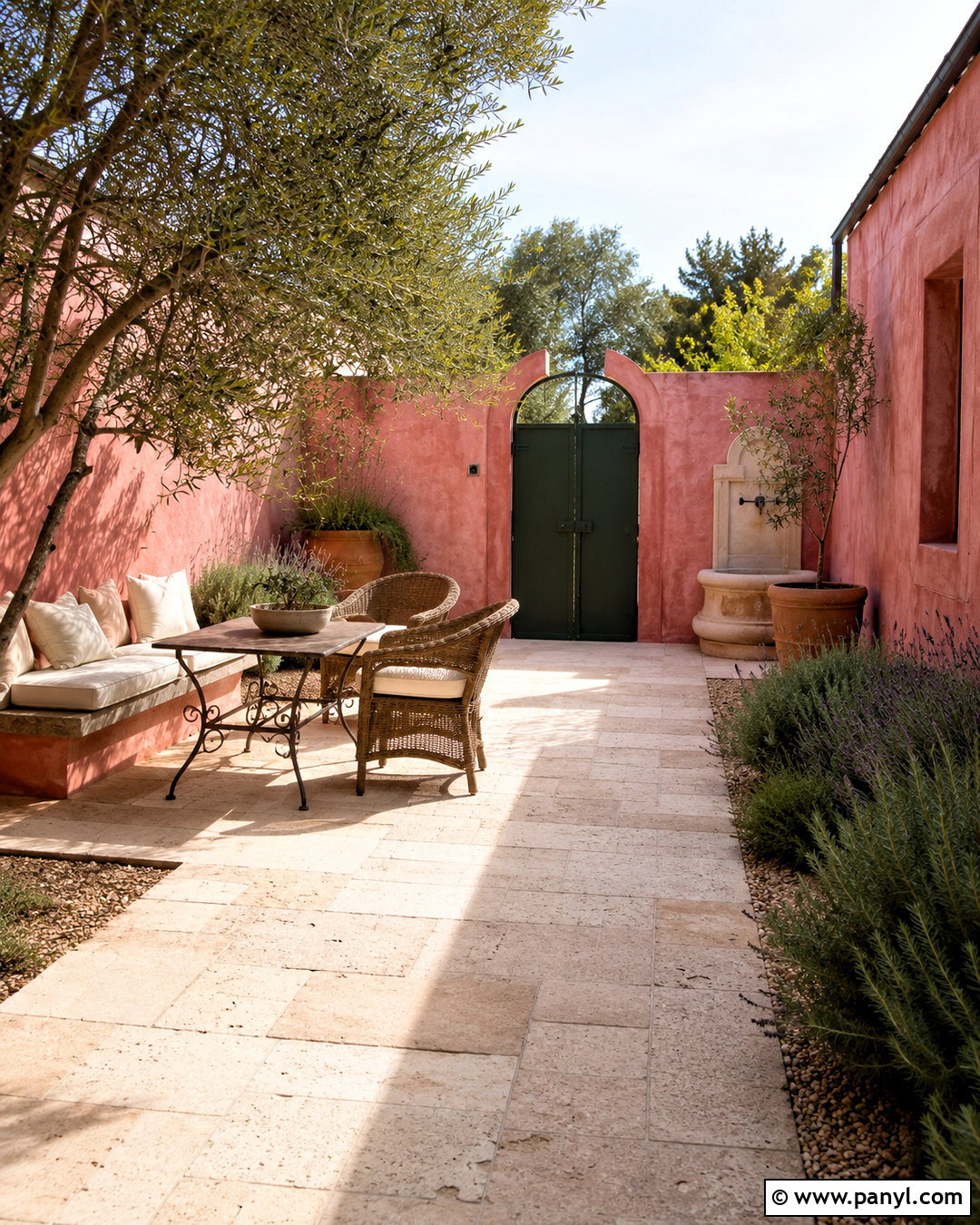 Pink Limewash Mediterranean Courtyard - 20 pink lime wash ideas