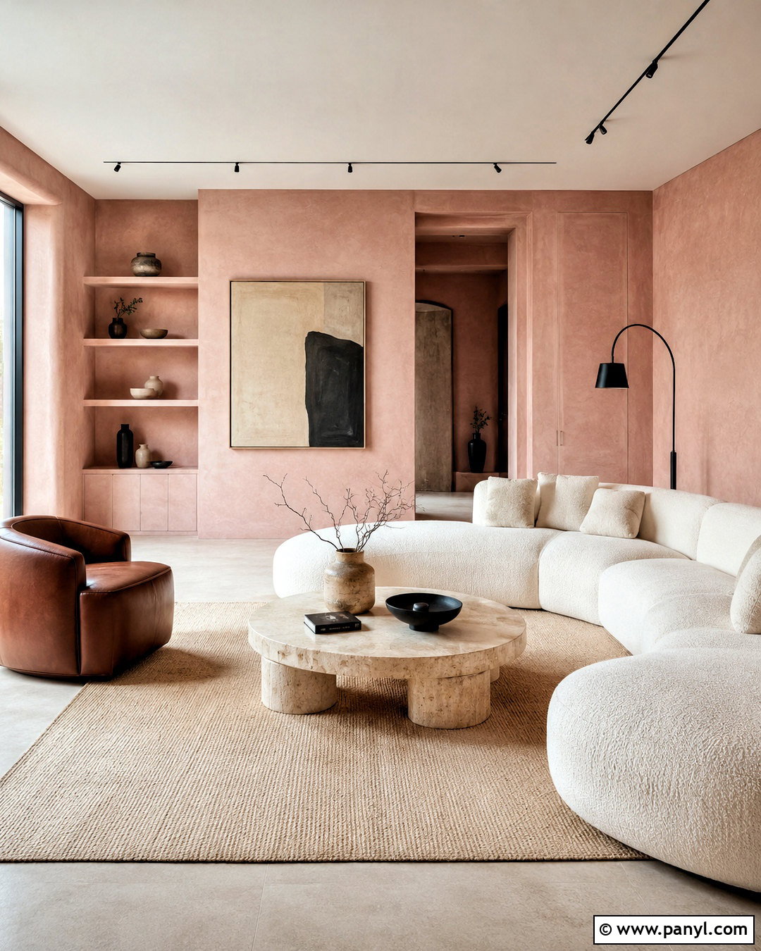 Pink Limewash Modern Living Room - 40 Pink Limewash Wall Ideas
