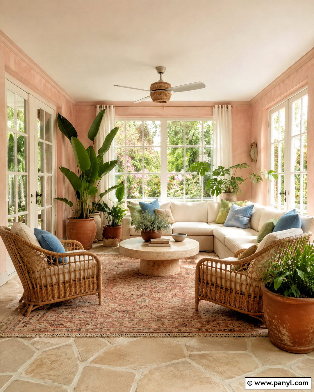 Pink Limewash Sunroom - 40 Pink Limewash Wall Ideas
