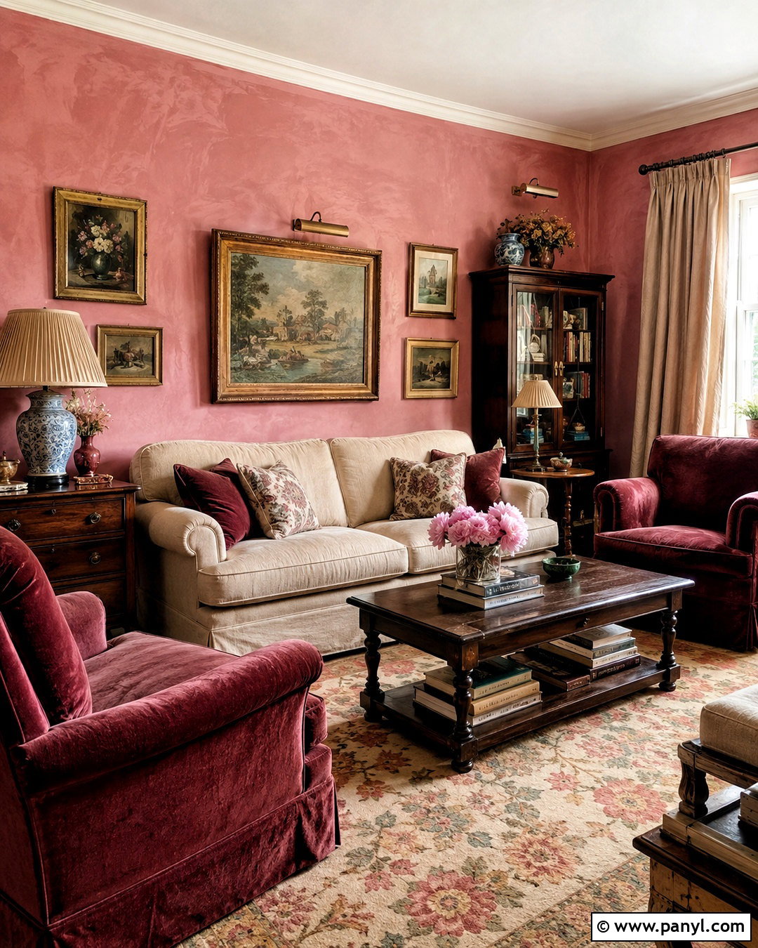 Pink Limewash Vintage Living Room - 40 Pink Limewash Wall Ideas