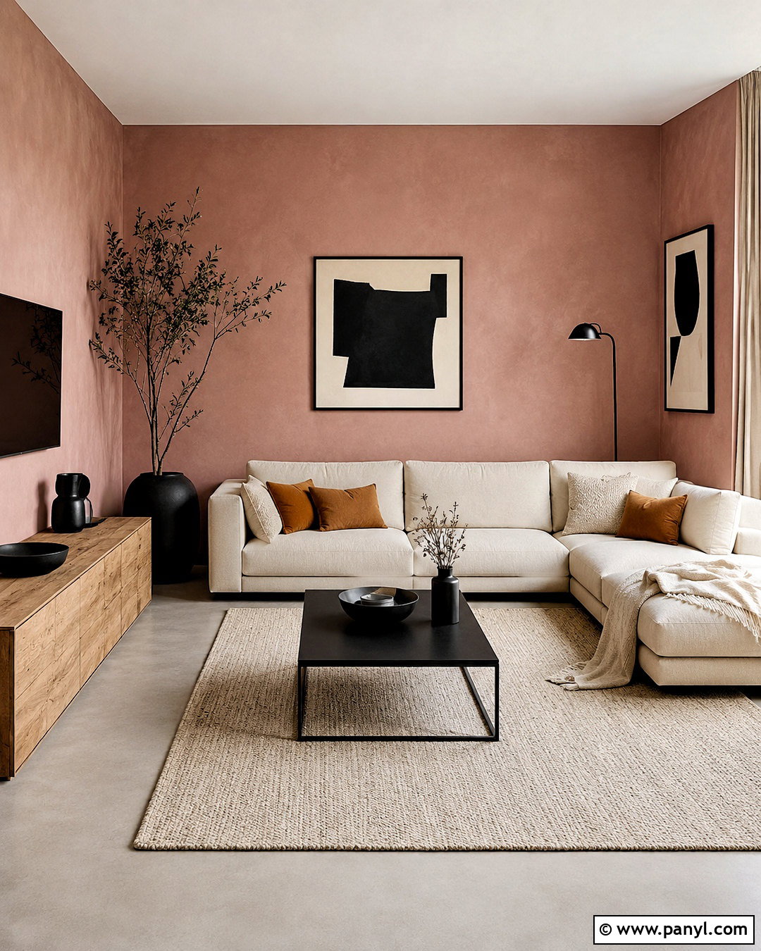 Pink Limewash and Black Decor Living Room - 40 Pink Limewash Wall Ideas
