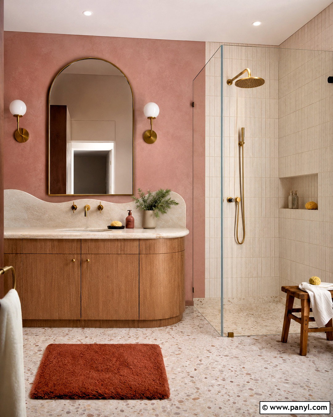 Pink Limewash and Brass Bathroom - 40 Pink Limewash Wall Ideas