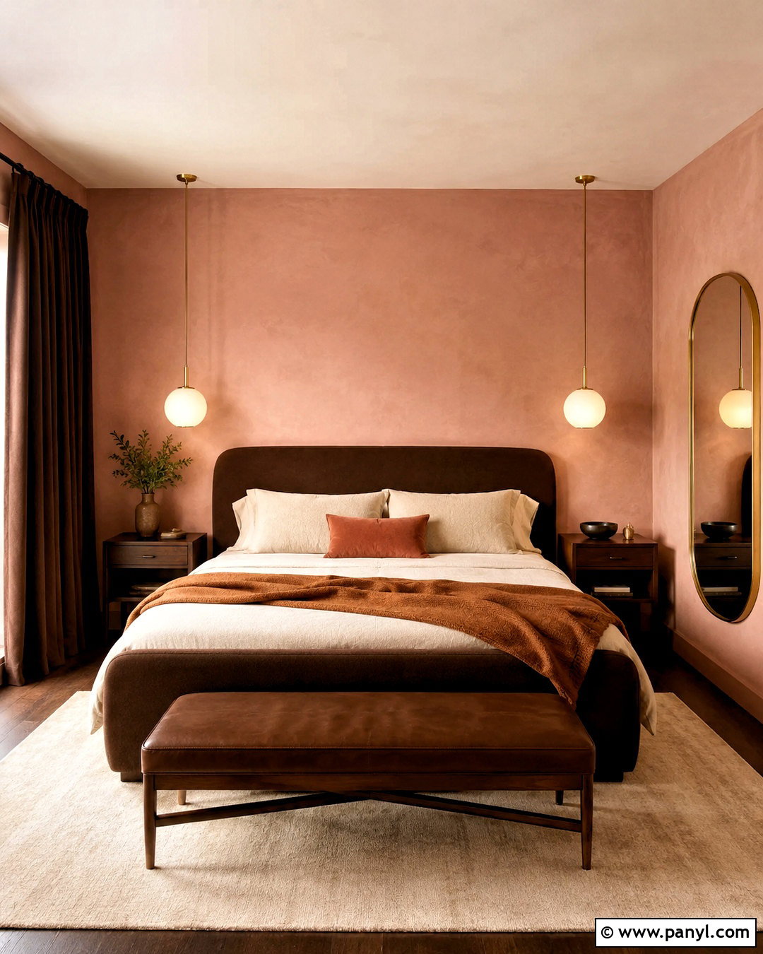 Pink Limewash and Chocolate Brown Bedroom - 40 Pink Limewash Wall Ideas