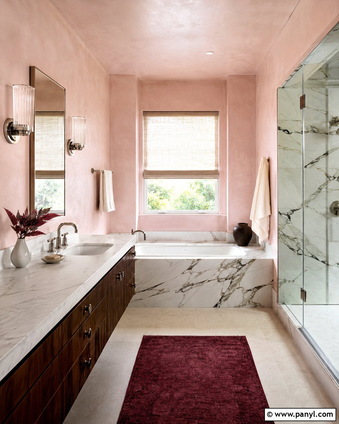 Pink Limewash and Marble Bathroom - 40 Pink Limewash Wall Ideas