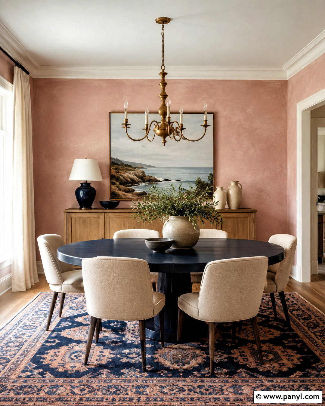 Pink Limewash and Navy Dining Room - 40 Pink Limewash Wall Ideas