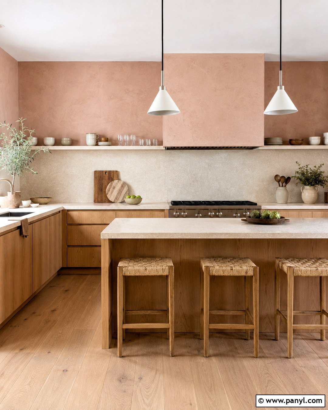 Pink Limewash and Oak Kitchen - 40 Pink Limewash Wall Ideas