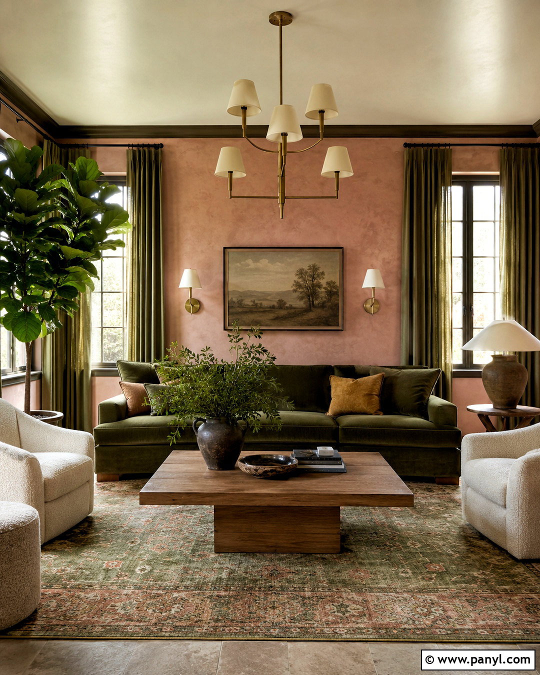 Pink Limewash and Sage Green Living Room - 40 Pink Limewash Wall Ideas