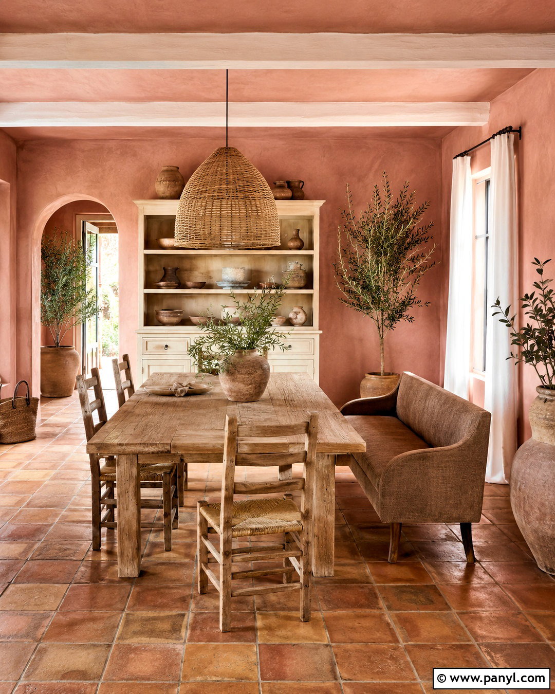 Pink Limewash and Terracotta Dining Room - 40 Pink Limewash Wall Ideas