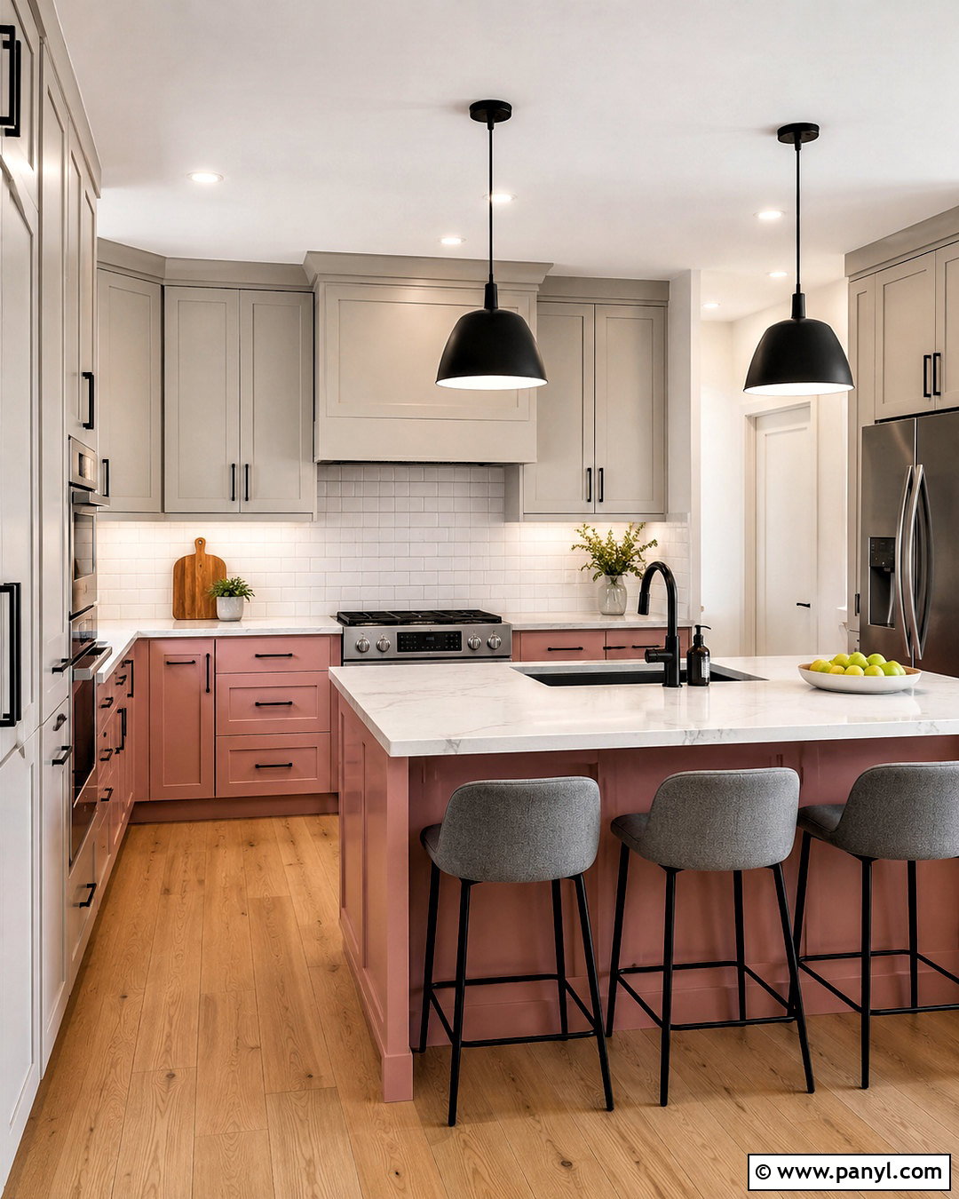 Pink Lower Cabinets With Grey Upper Cabinets - 20 pink and grey kitchen ideas