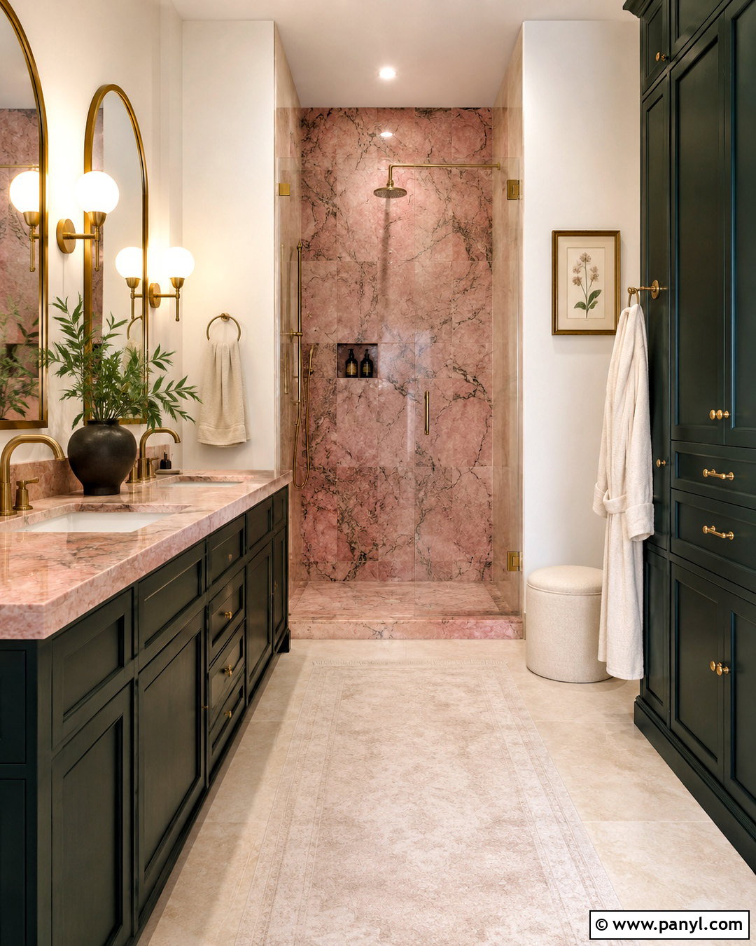 Pink Marble And Dark Green Bathroom - 20 pink and green bathroom ideas