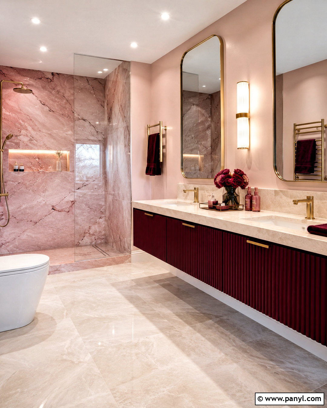 Pink Marble Bathroom With Burgundy Accents - 20 pink bathroom ideas decor ideas