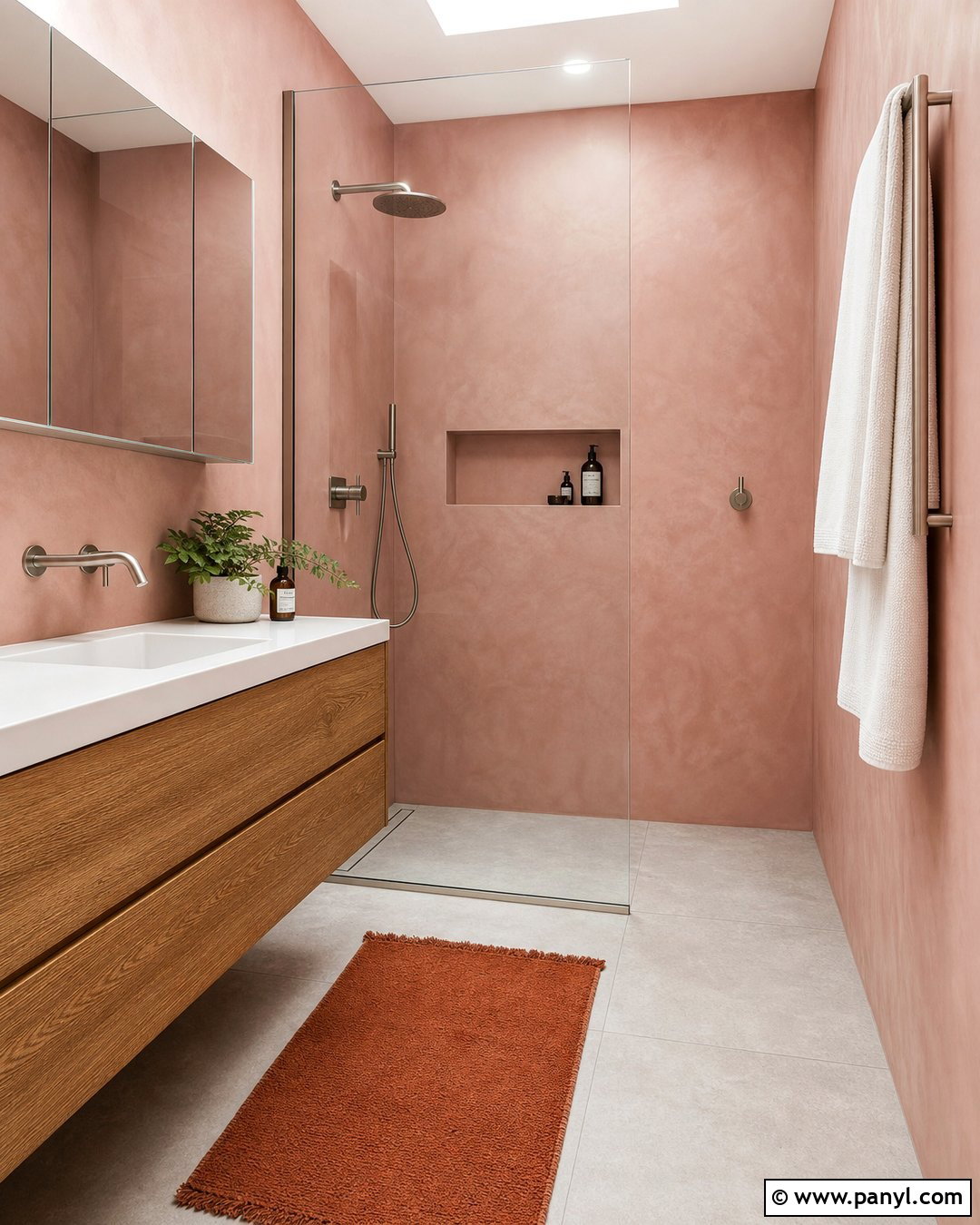 Pink Microcement Bathroom Walls - 30 pink bathroom walls