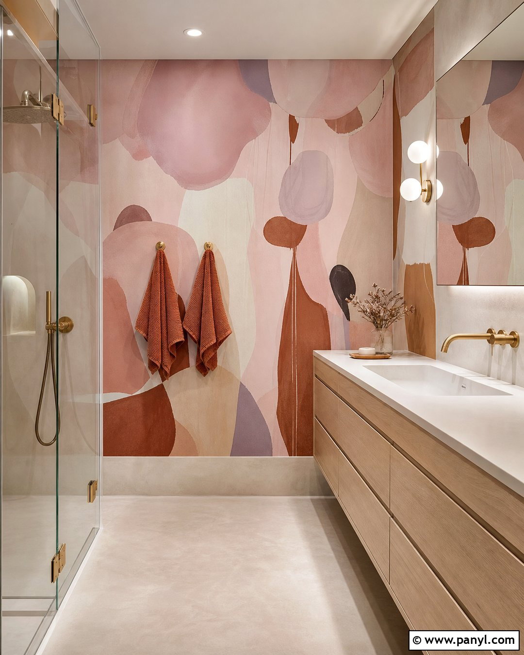 Pink Modern Abstract Wallpaper Bathroom - 25 Pink Wallpaper Bathroom Ideas