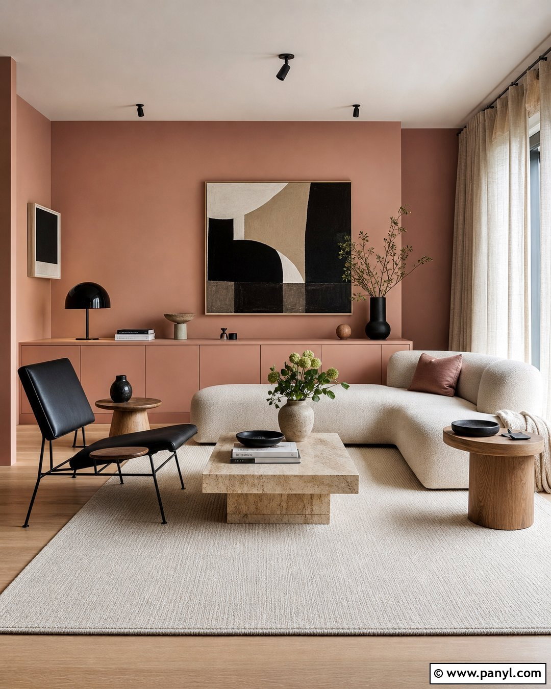 Pink Modern Living Room - 35 Pink Wall Color Ideas
