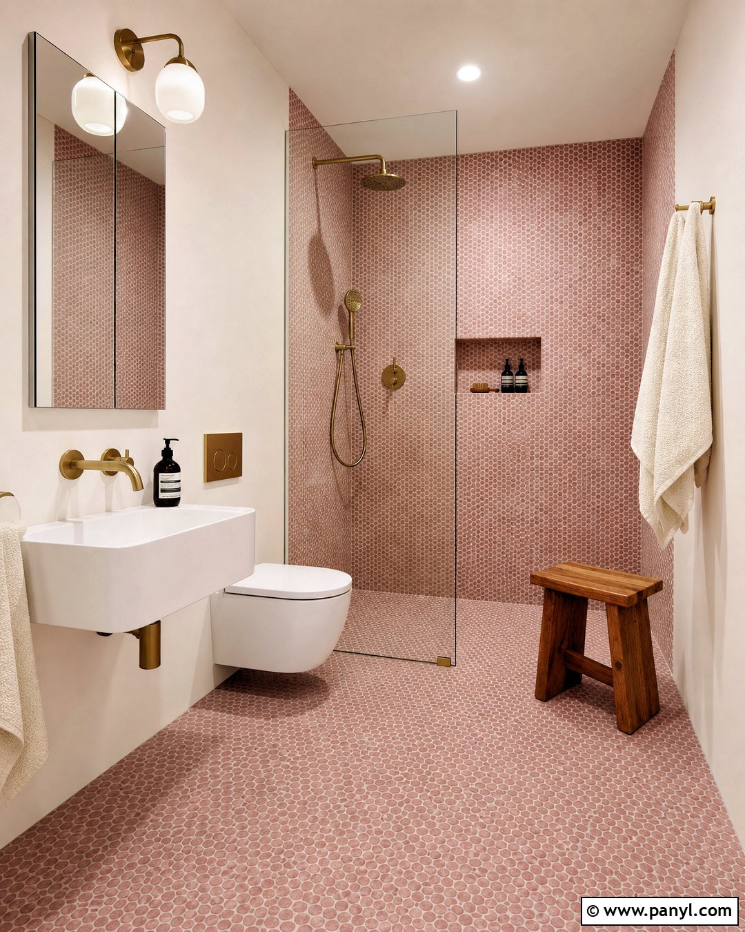 Pink Mosaic Wet Room - 20 small pink bathroom ideas