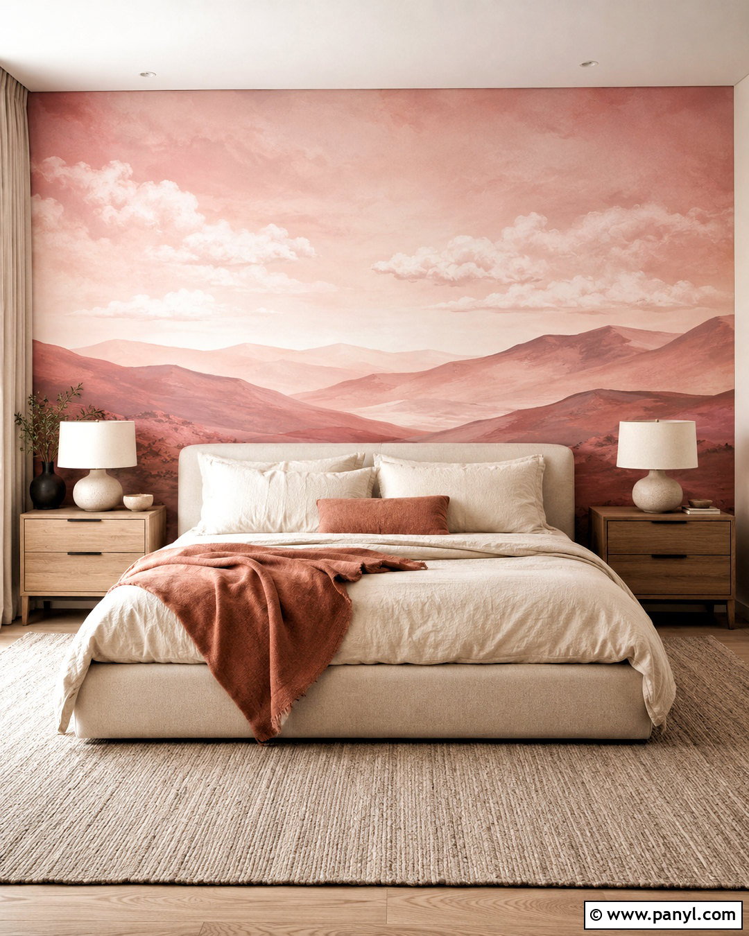 Pink Mural Feature Wall - 20 pink feature wall bedroom ideas