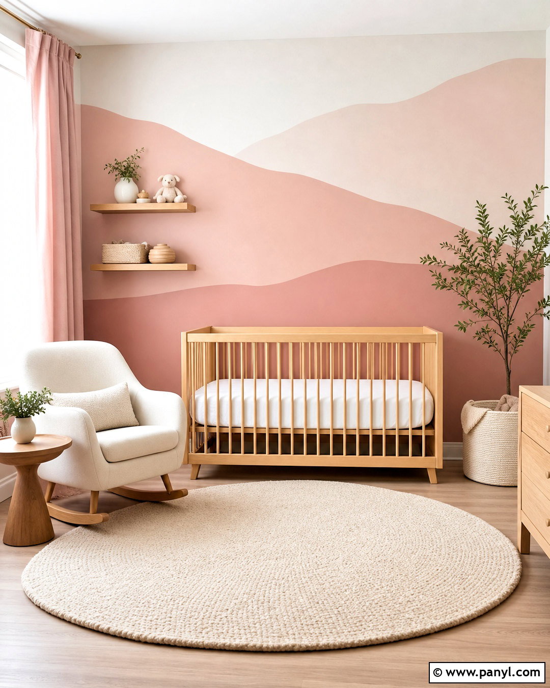 Pink Mural On A White Nursery Wall - 20 pink and white wall ideas