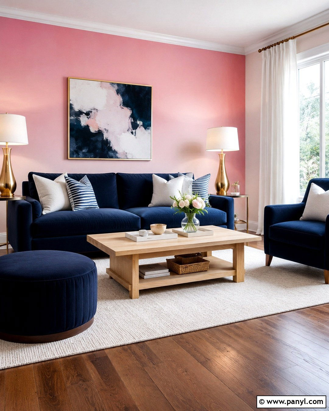 Pink Ombre Living Room With Navy Furniture - 20 Ombre Pink Wall Ideas