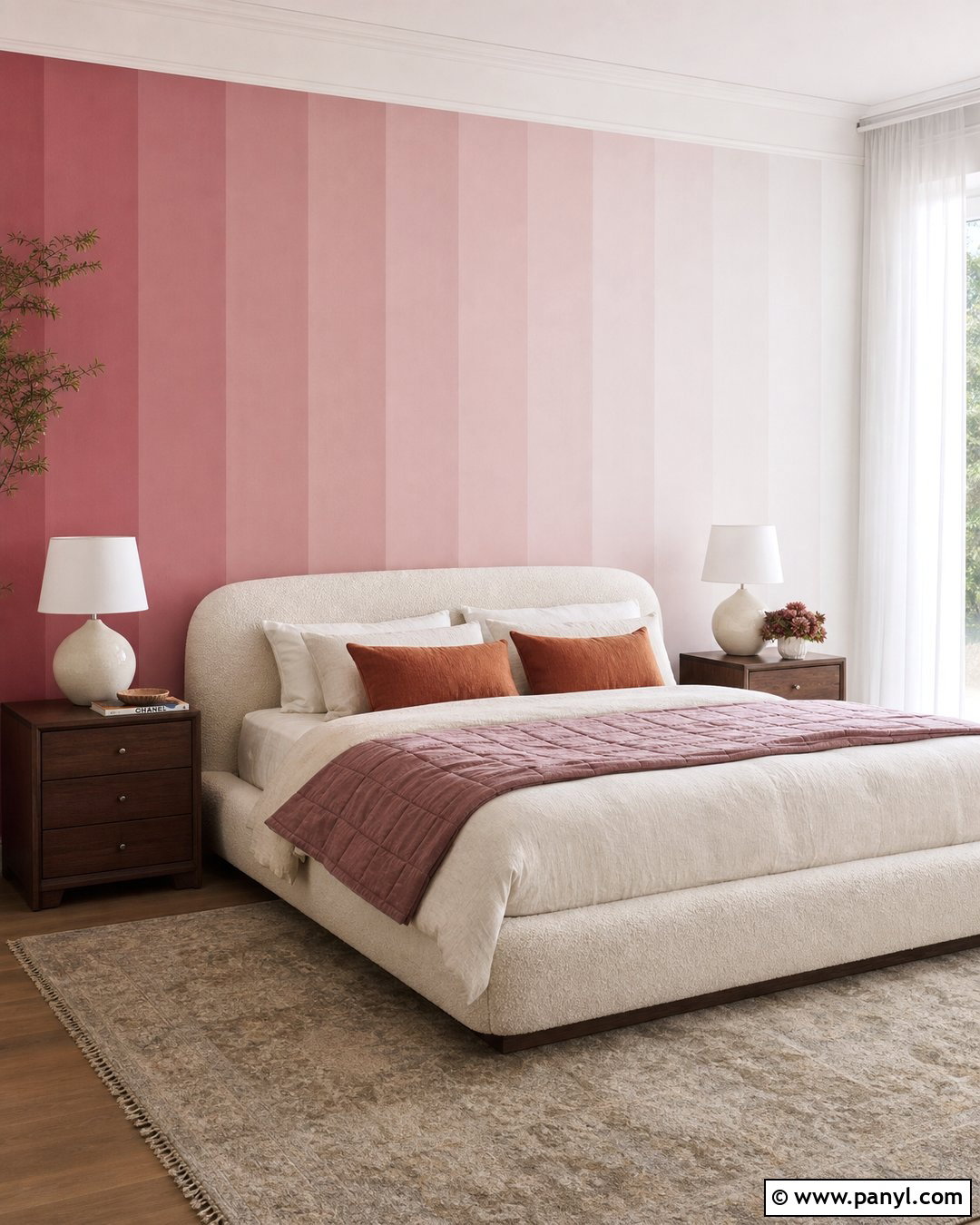 Pink Ombre Stripe Bedroom - 30 pink stripe wall ideas