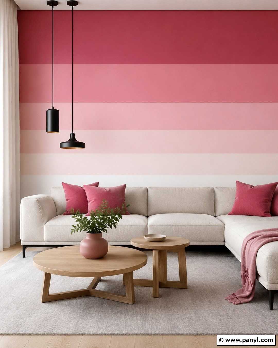 Pink Ombre Wall With Geometric Bands - 20 Ombre Pink Wall Ideas