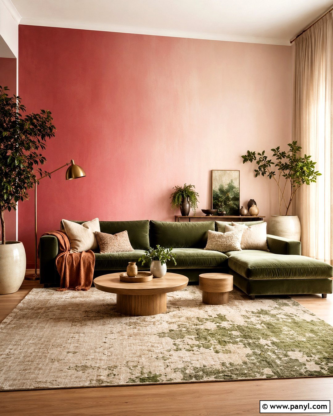 Pink Ombre Wall With Green Accents - 20 Ombre Pink Wall Ideas