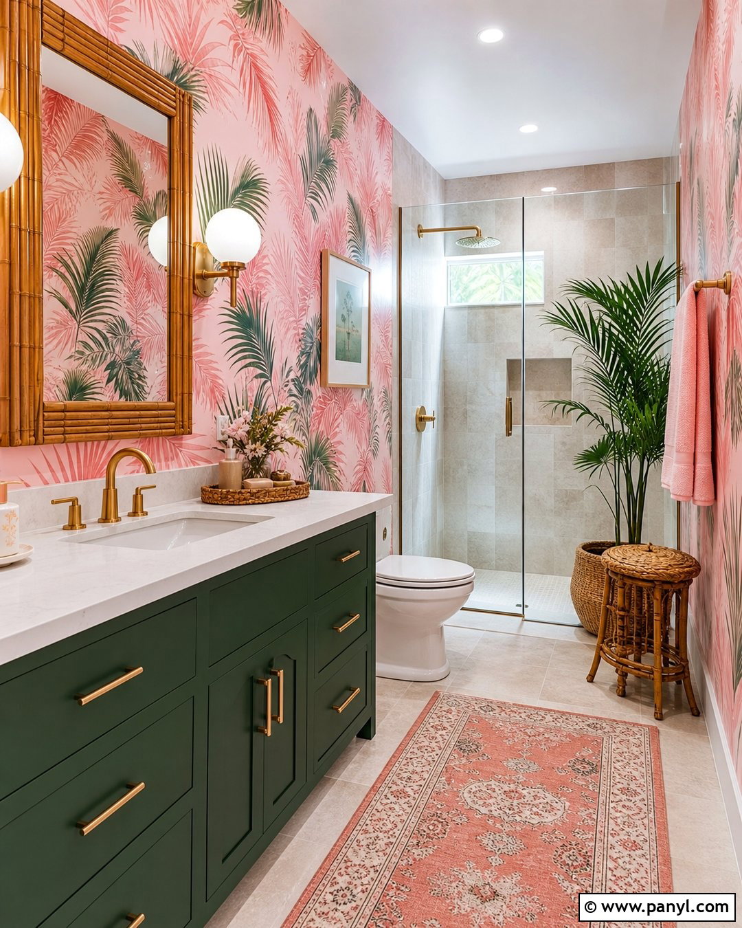Pink Palm Wallpaper Bathroom - 25 Pink Wallpaper Bathroom Ideas