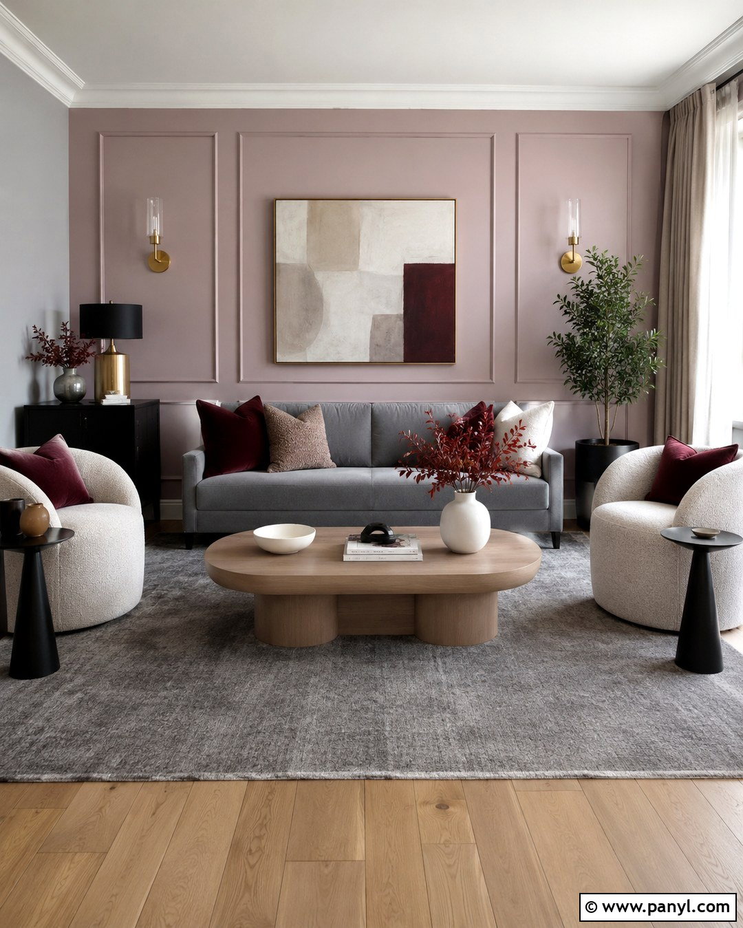 Pink Panel Accent Wall With Grey Living Room - 20 Grey Room With Pink Accent Wall Ideas