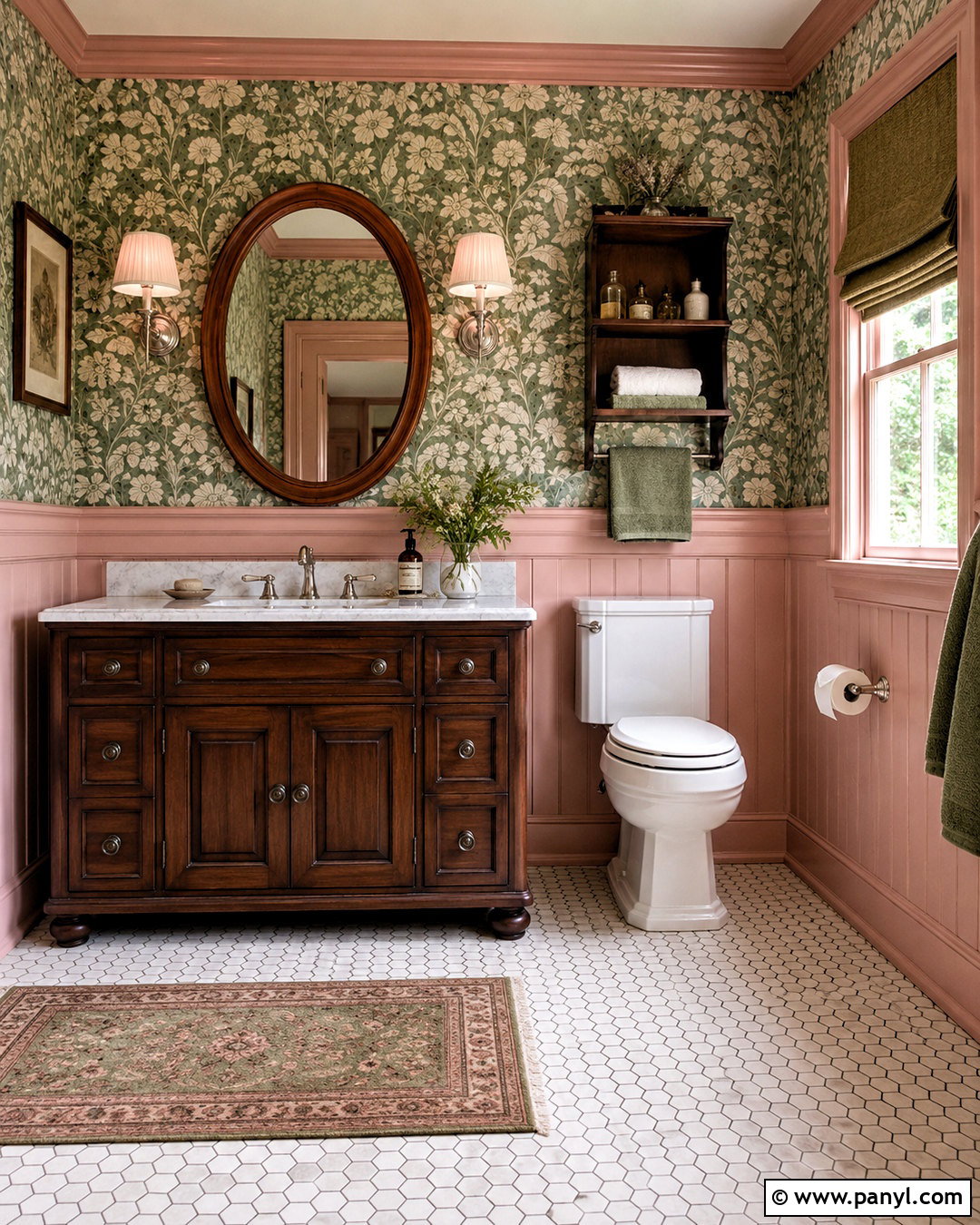 Pink Paneling And Green Wallpaper Bathroom - 20 pink and green bathroom ideas