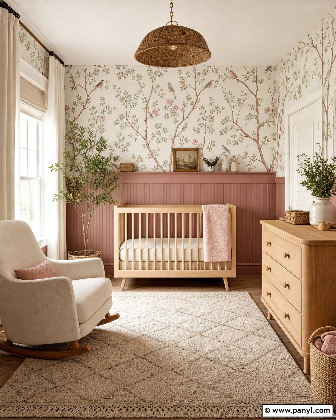 Pink Paneling With Bird Wallpaper - 20 half wallpaper half paneling ideas