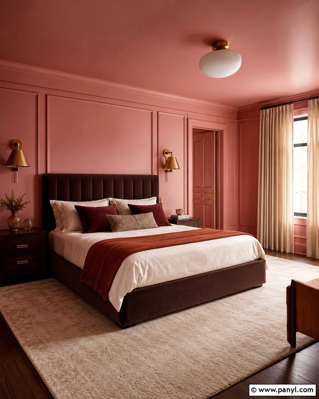 Pink Panelled Color Drenched Bedroom - 20 Pink Panelled Walls