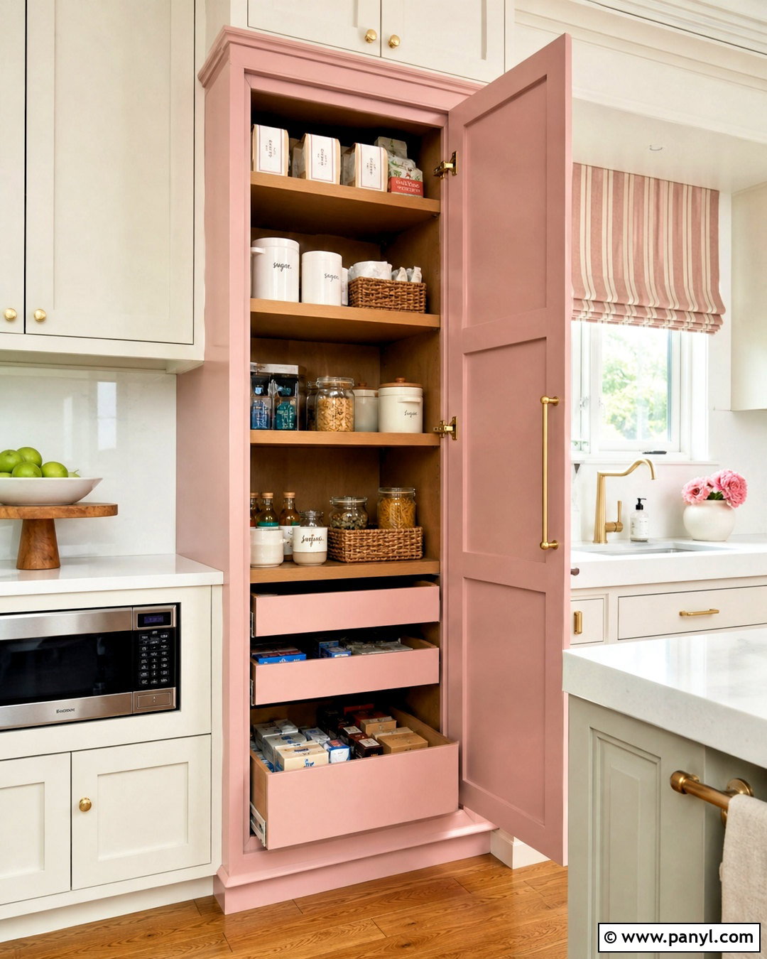 Pink Pantry In A White Kitchen - 20 white and pink kitchen ideas