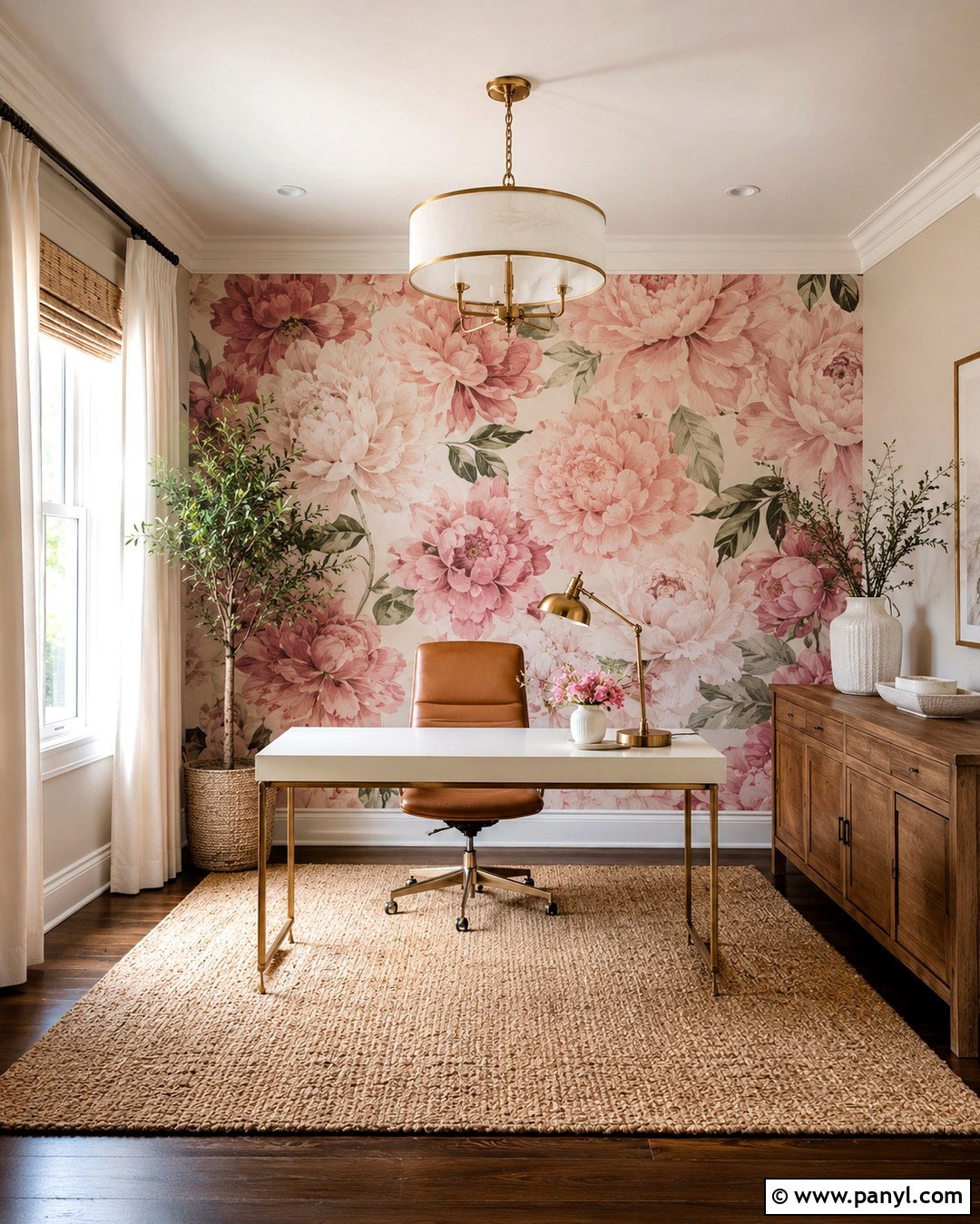 Pink Peony Floral Accent Wall - 20 Floral Accent Wall Office Ideas