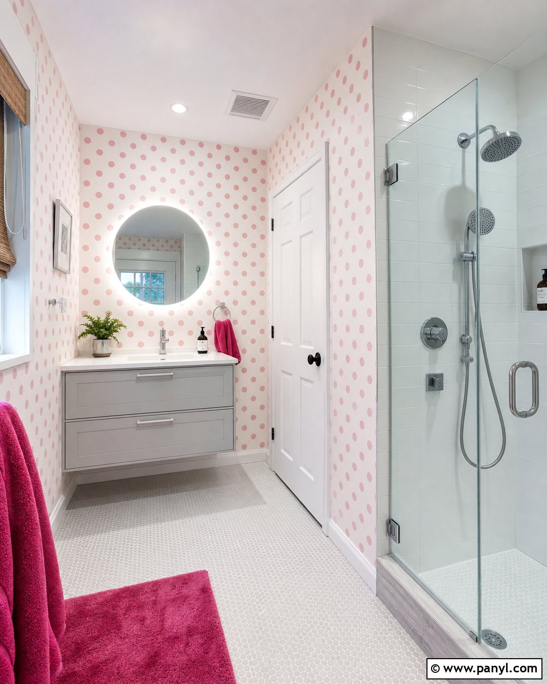 Pink Polka Dot Wallpaper Bathroom - 25 Pink Wallpaper Bathroom Ideas