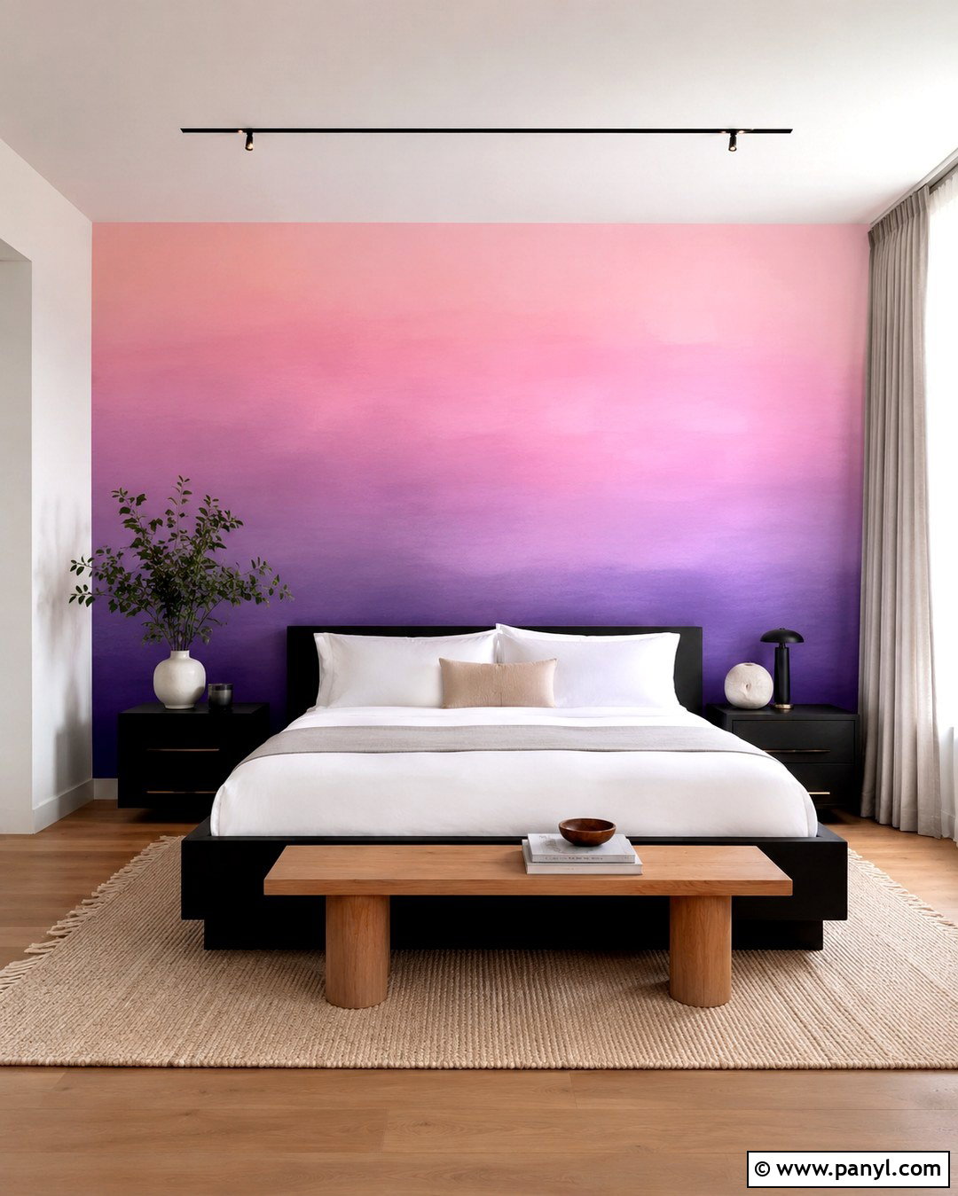 Pink Purple Ombre Wall With Black Furniture - 20 Pink And Purple Ombre Wall Ideas