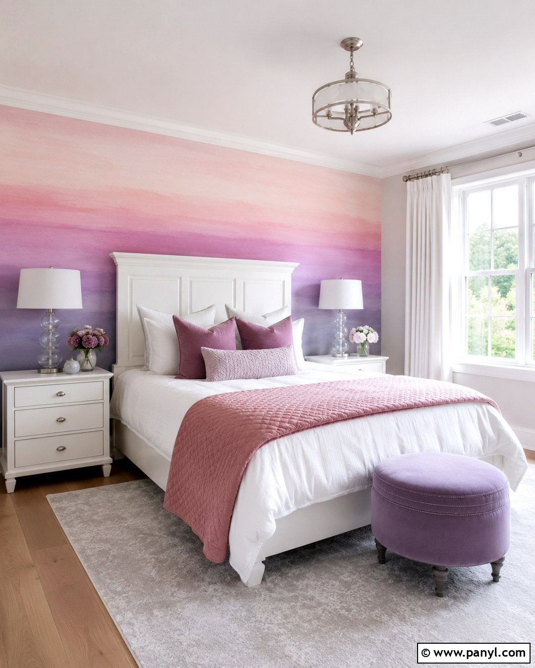 Pink Purple Ombre Wall With White Furniture - 20 Pink And Purple Ombre Wall Ideas