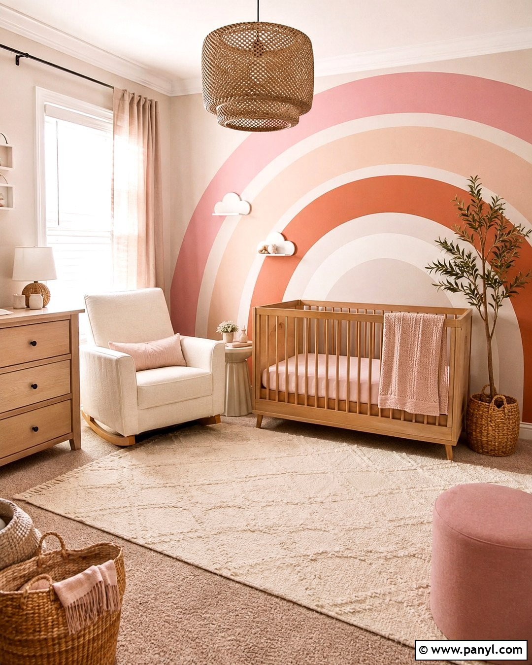 Pink Rainbow Accent Wall - 20 Baby Girl Nursery Pink Accent Wall Ideas