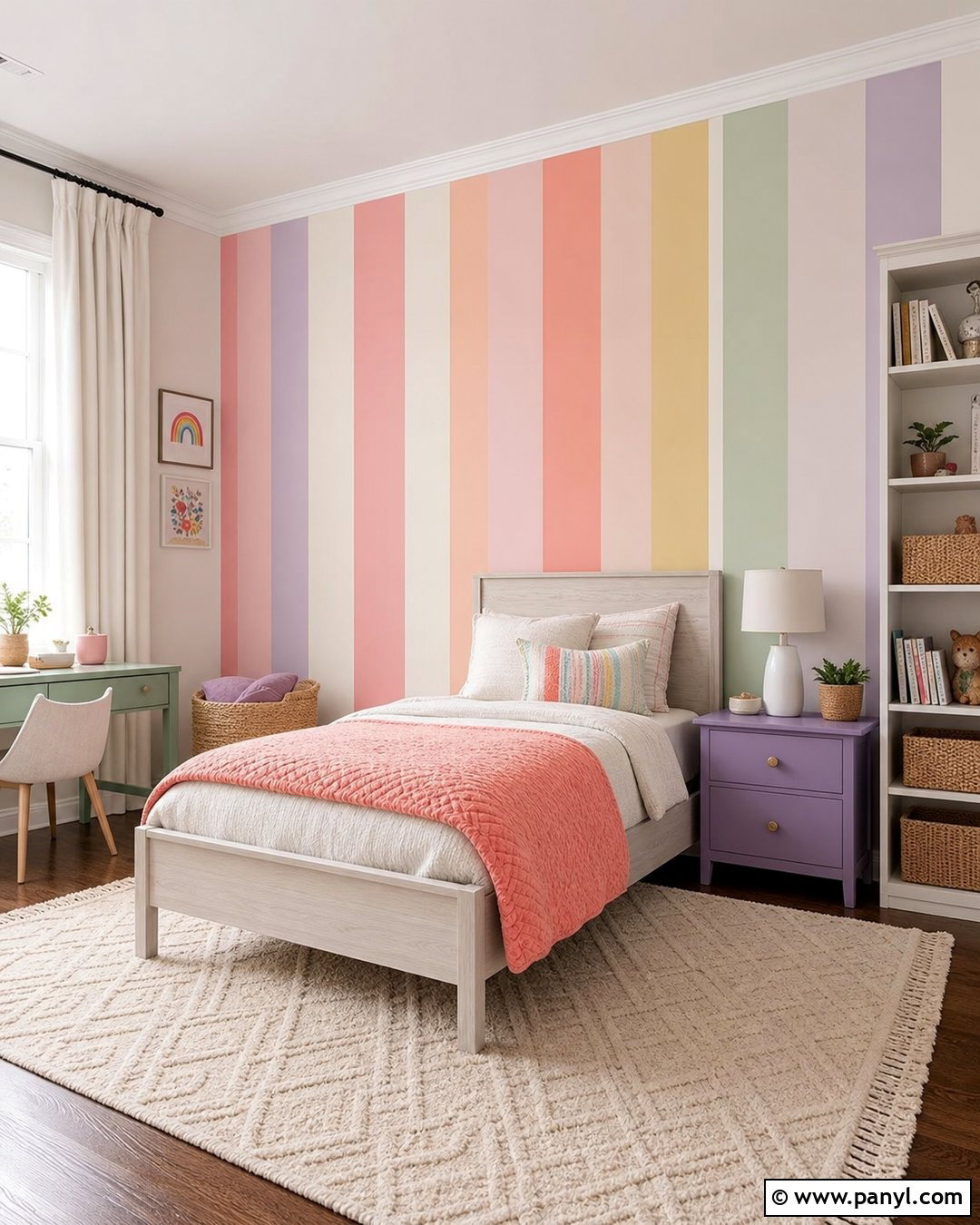 Pink Rainbow Stripe Kids Bedroom - 30 pink stripe wall ideas