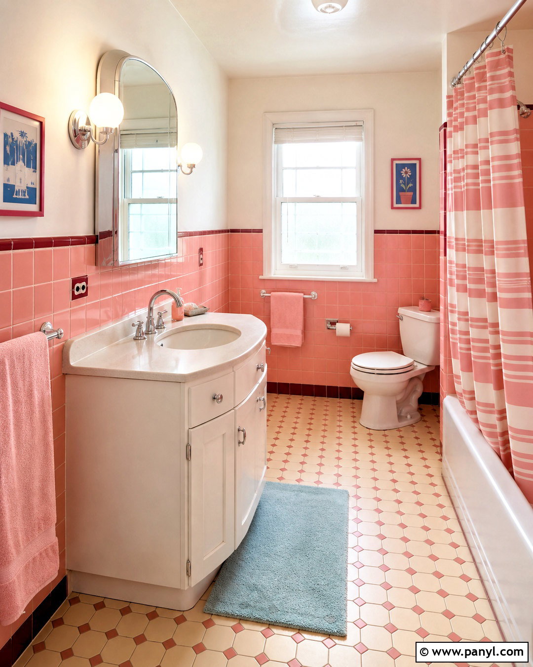 Pink Retro Bathroom - 20 pink colour room ideas
