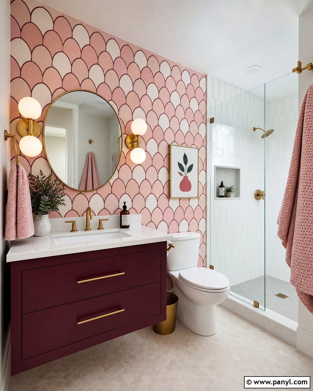Pink Scallop Wallpaper Bathroom - 25 Pink Wallpaper Bathroom Ideas