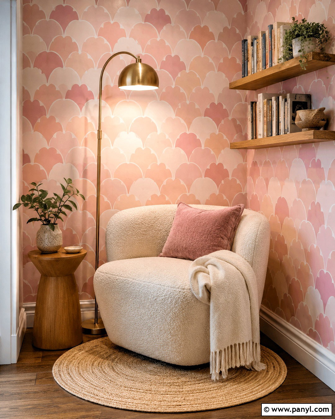 Pink Scallop Wallpaper Reading Nook - 20 pink positive wallpaper ideas