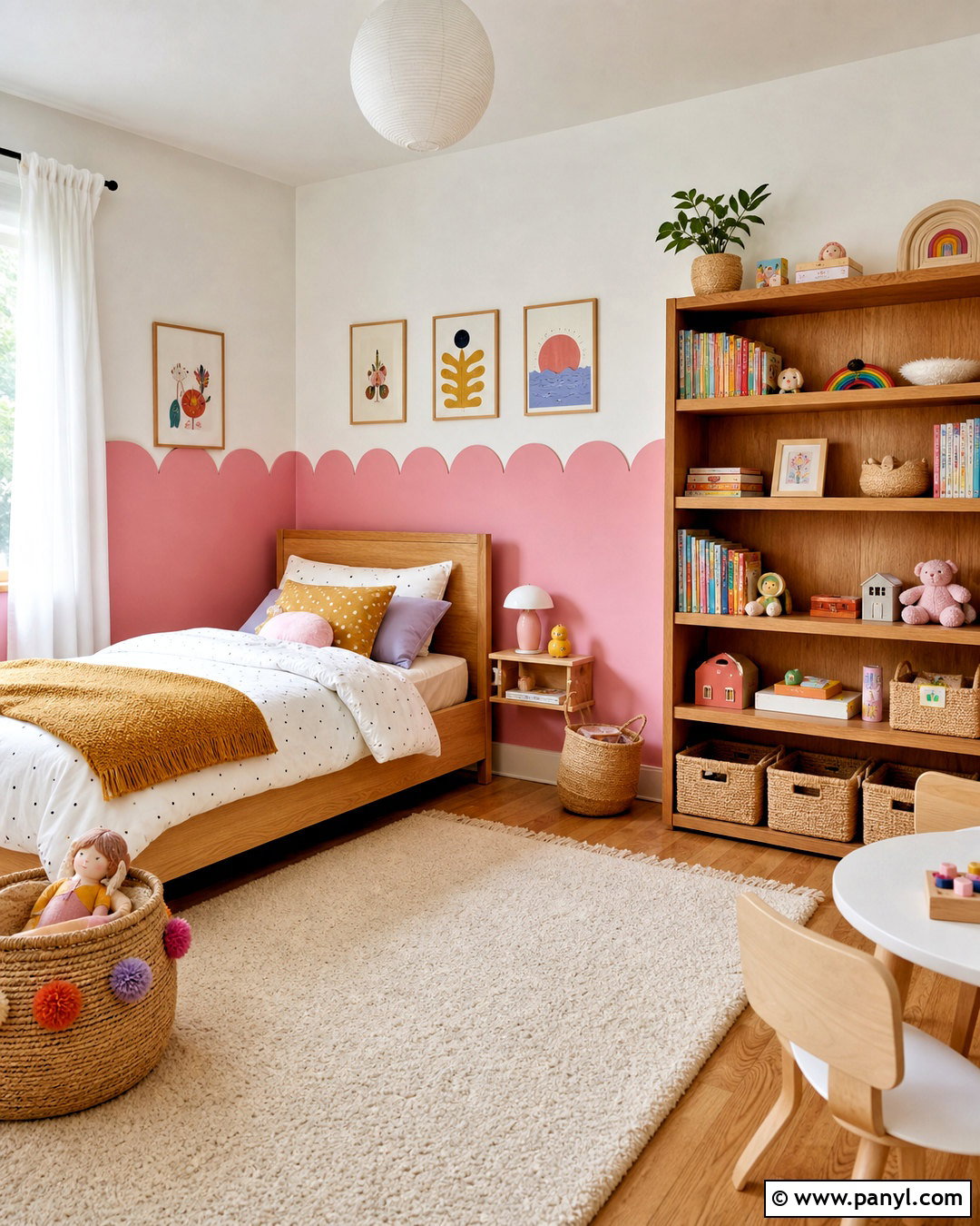 Pink Scalloped Kids Room Wall - 20 pink wall design ideas