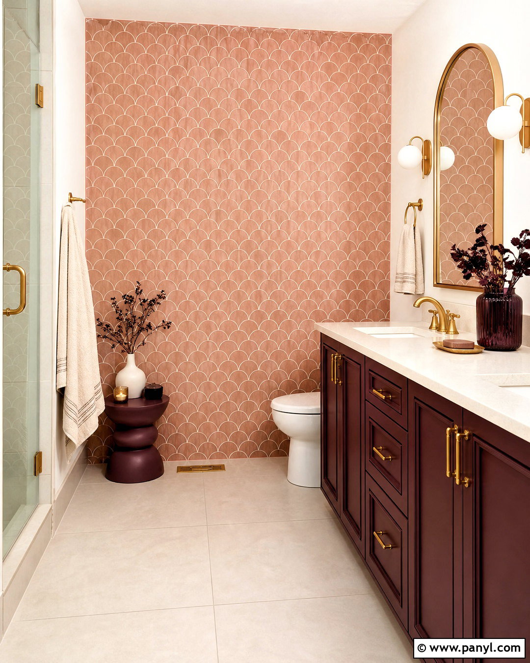 Pink Scalloped Vanity Wall - 20 bathroom statement wall ideas
