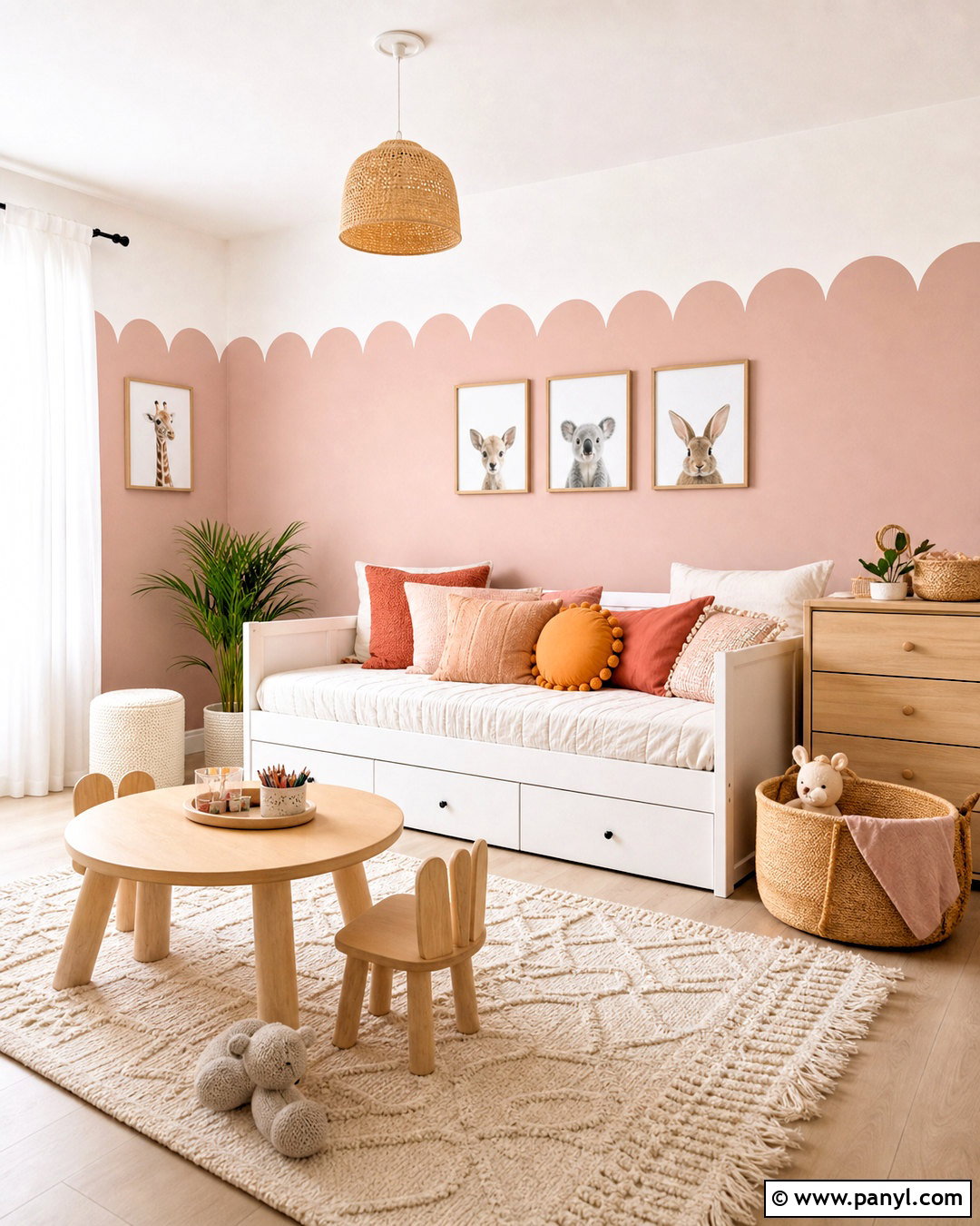 Pink Scalloped Wall In A Kids Room - 20 pink and white wall ideas