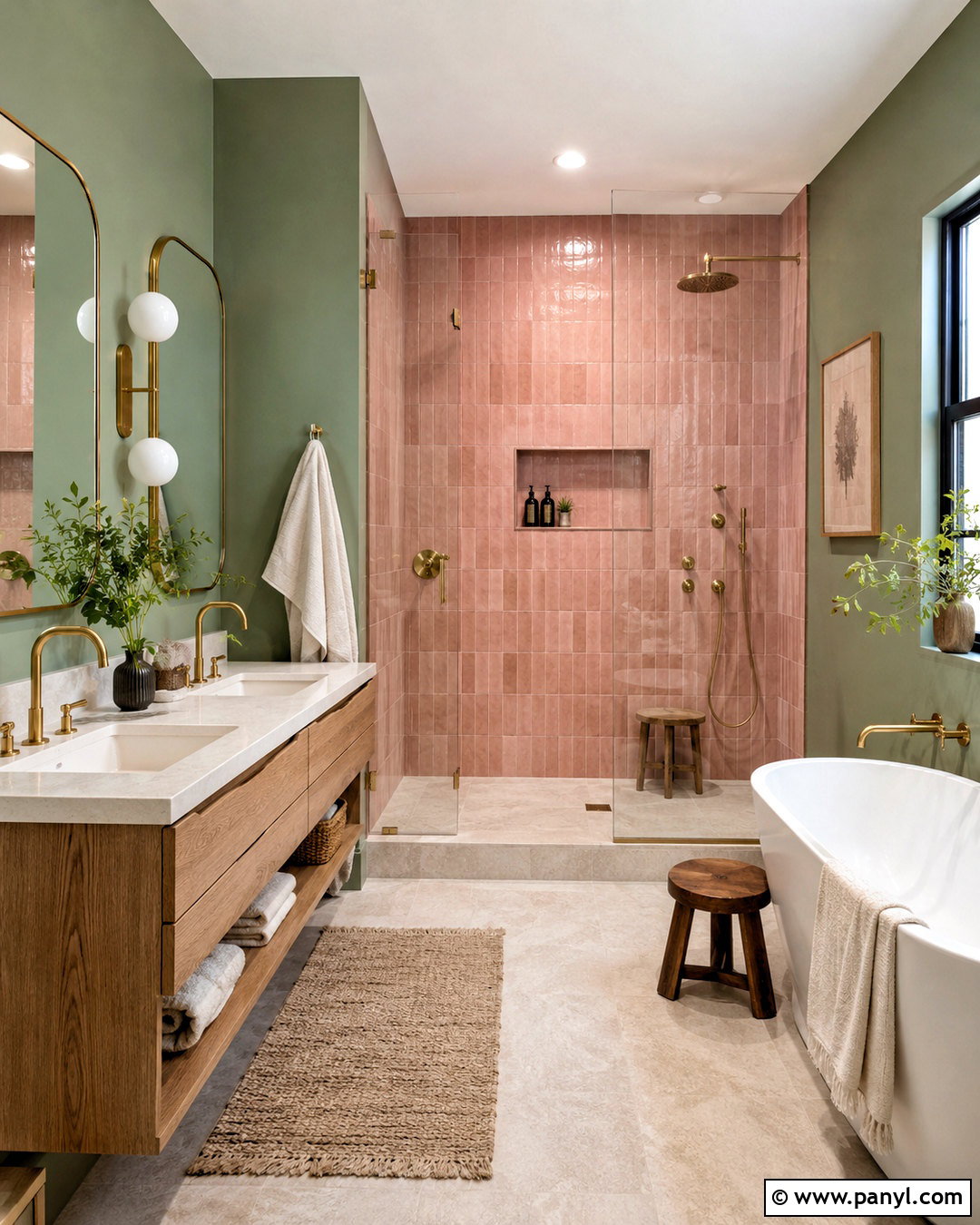 Pink Shower Tile And Green Walls Bathroom - 20 pink and green bathroom ideas