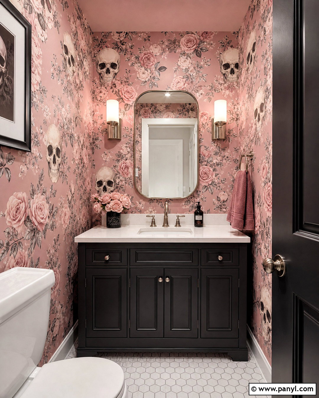 Pink Skull And Rose Wallpaper Powder Room - 20 skull and rose pattern wallpaper ideas