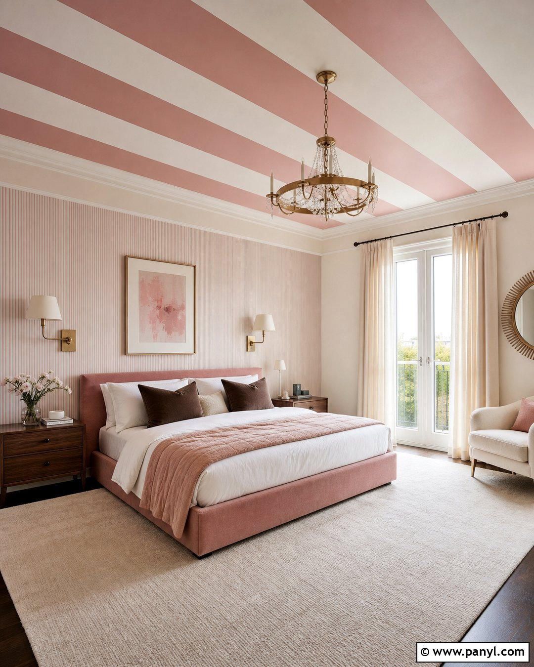 Pink Stripe Ceiling Bedroom - 30 pink stripe wall ideas