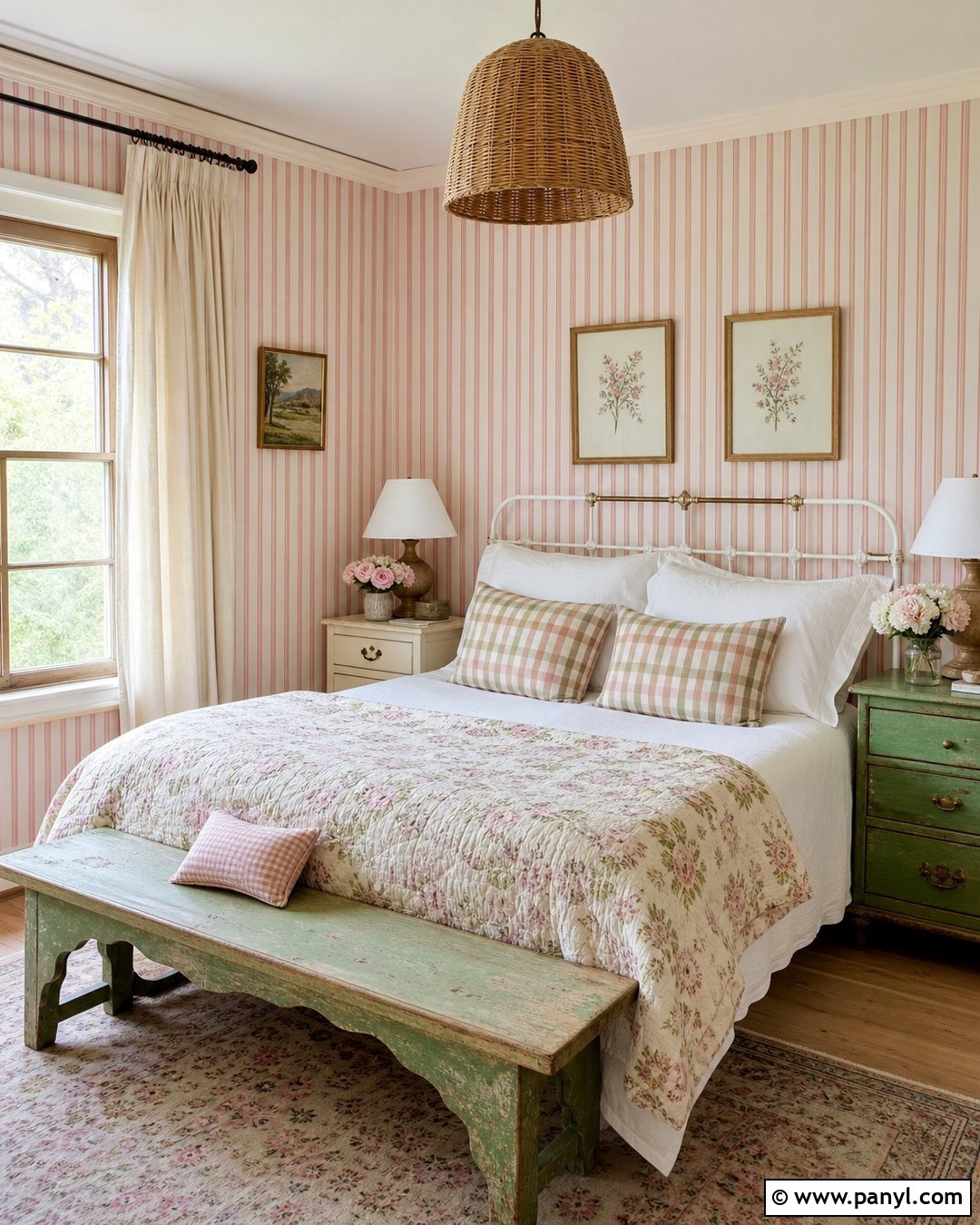 Pink Stripe Cottage Bedroom - 30 pink stripe wall ideas