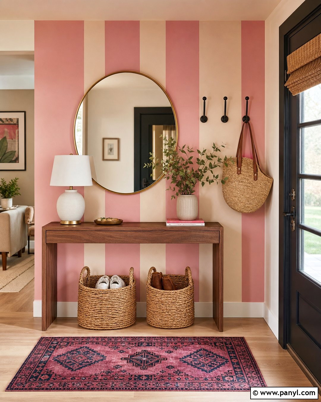 Pink Stripe Entryway - 30 pink stripe wall ideas
