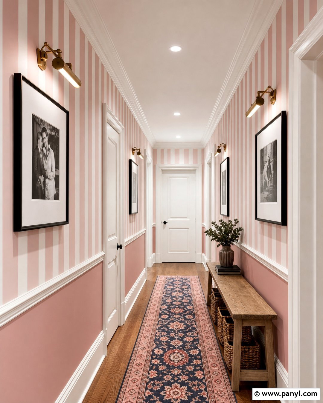 Pink Stripe Hallway - 30 pink stripe wall ideas